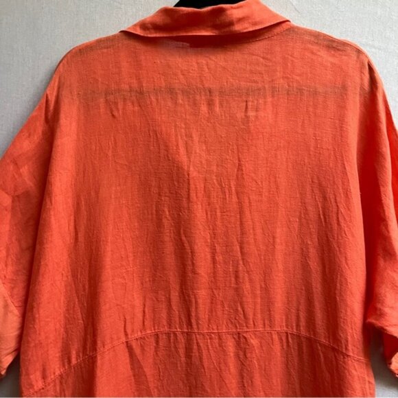 Vibrant Orange 100% Linen Made in Italy Button-Down Tunic Dress Sz XXL 26” PTP - Picture 7 of 13